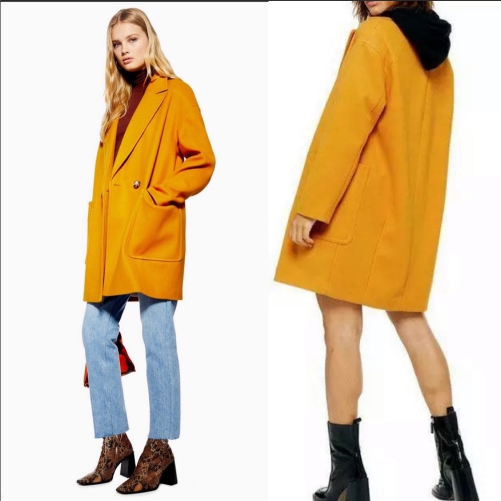 NEW Topshop Oversized One Button Carly Coat Mustard Yellow Long Bold Bright